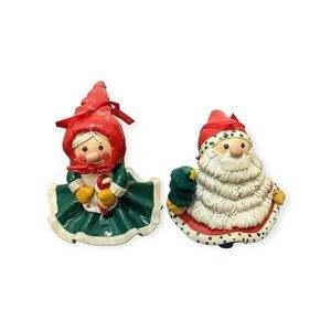 Christmas Corner Handmade Clay Santa and Mrs Clause Ornaments Vintage 70s 80s H